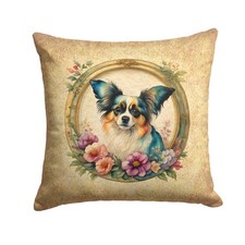 Papillon and Flowers Throw Pillow Machine Washable, Indoor Outdoor Decorative