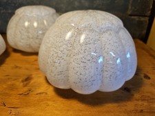 Trio Victorian Glass Light Shades White Mottled Opaque Ceiling Pendant Scalloped