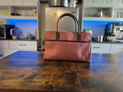 Burberry Blue Label Pink Canvas & Brown Leather Tote   Entrupy Authenticated