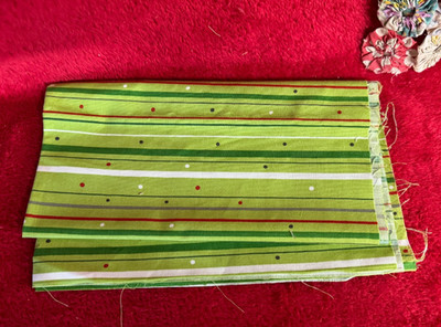 Bright Light Green Fabric with Stripes & Dots Red Green White 19'' x 23''