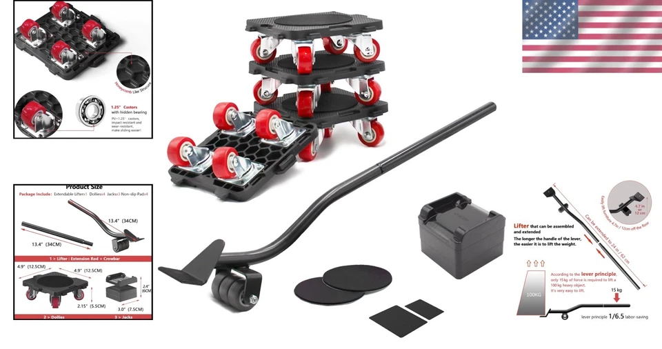 Set Traslochi per Mobili, Capacità 660 Lbs, Ruote Rotanti 360° - Immagine 2 di 4