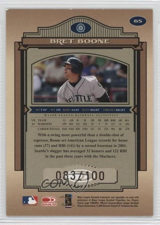 2004 Donruss Timeless Treasures Bronze /100 Bret Boone #65 - Image 2 of 2