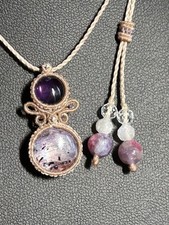 Star Ruby Amethyst Necklace Hexagon Lemurian Crystal Gemstone Jewelry Used