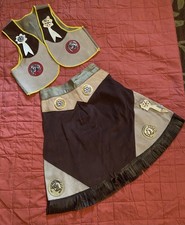 Vtg 1970's 2pc Kids Cowgirl Outfit Vest Skirt w/ leather Fringe Appliques