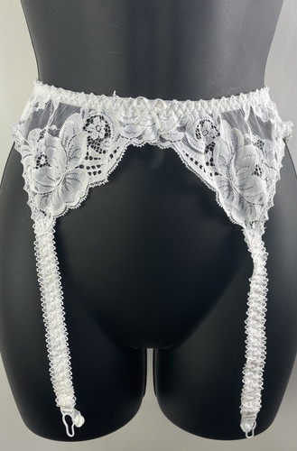 Vtg Victoria Secret Gold Label White Lace Stretch Garter Belt Size S