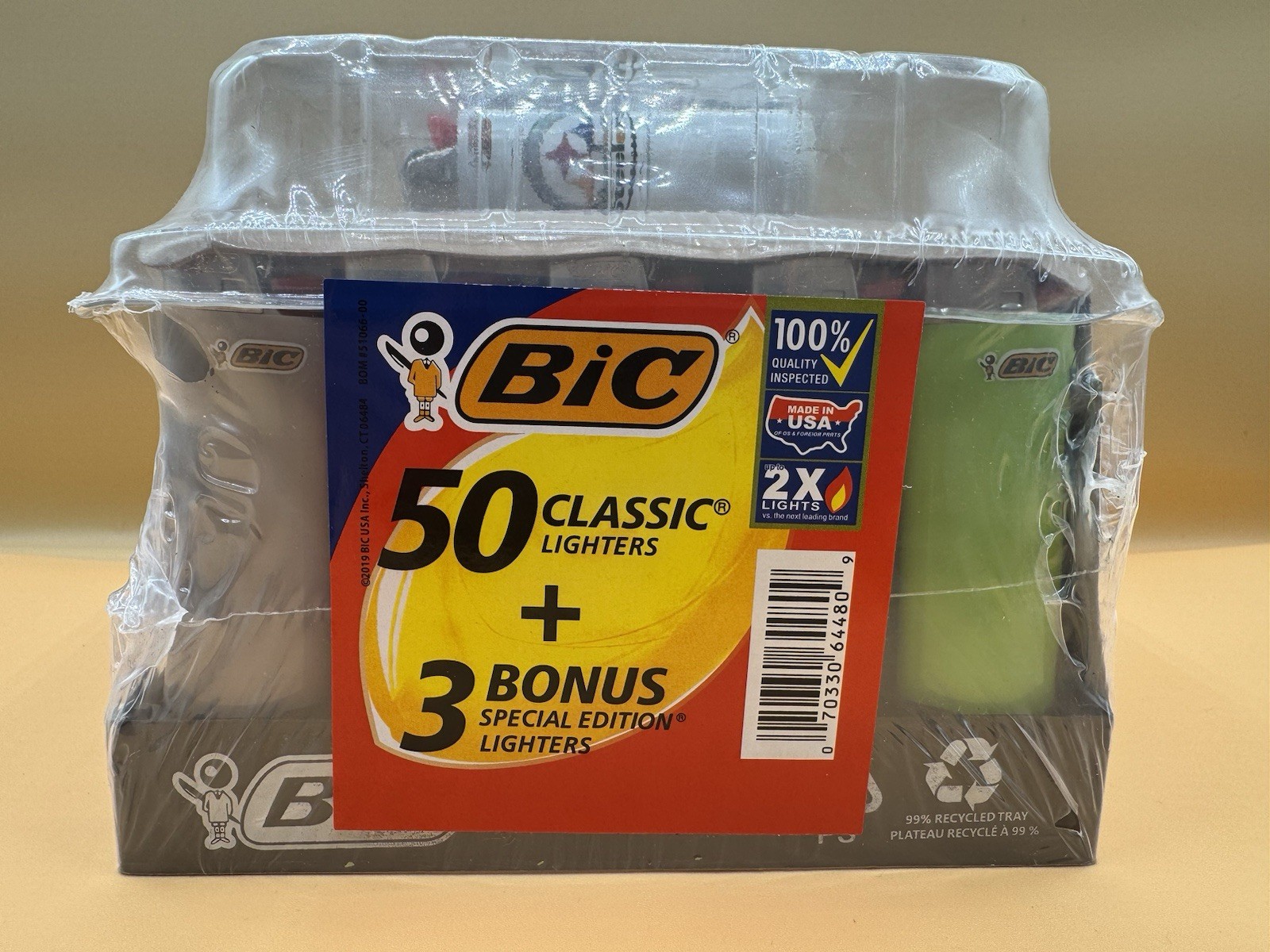 BIC Classic Lighters - Assorted Colors, 50-Count tray plus 3 