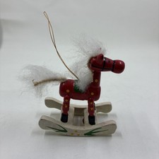 Vintage Wooden Red Rocking Horse Ornament 3  Hand Painted