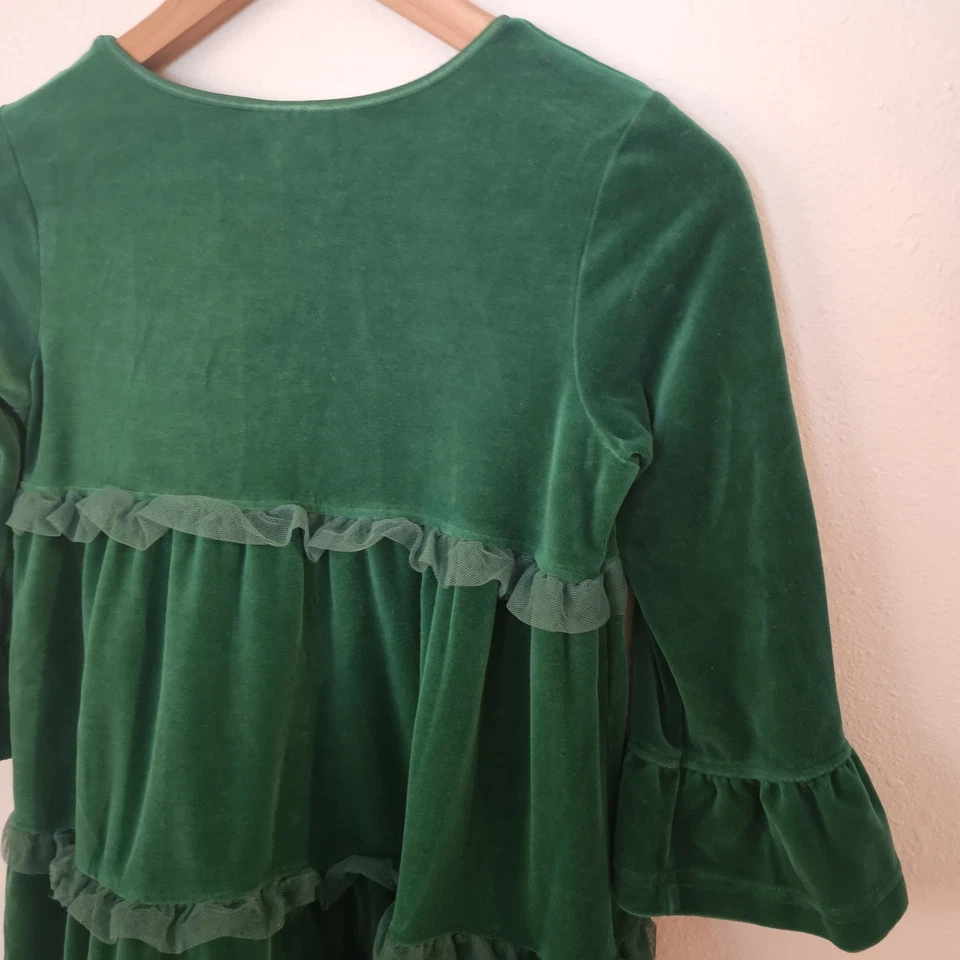 Hanna Anderson Green Velvet Tiered Empire Dress Girls Sz 140 (10) Holiday - Image 4 of 4