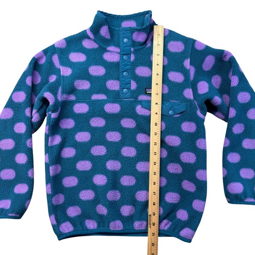 Patagonia Synchilla Pullover Girls Medium 10 Blue Pink Polka Dot Jacket Snap Top - Picture 8 of 12