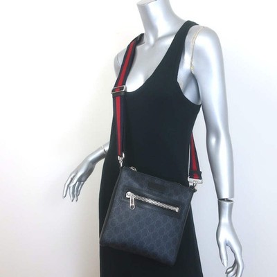 Gucci GG Supreme Small Web-Strap Messenger Bag Black Canvas & Leather
