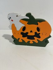 SPOOKY Halloween Jack O Lantern Hand Cut Wood Toy Puzzle With Ghost