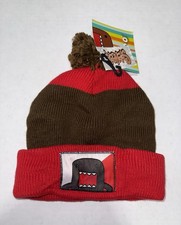 Domo Pom Pom Beanie Hat Red Brown Knit Cap On...
