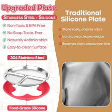 Stainless Steel Kids Plates with Suction, 2Pack 9" Divided Toddler Plates Rem...