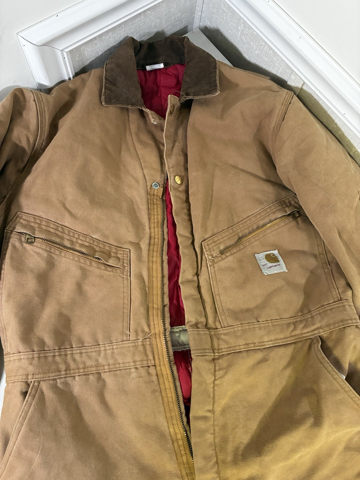 Mens Carhartt Duck Brown Quilted Insulated Coverall Jumpsuit Medium Regular