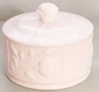 Vtg Jeannette SHELL PINK Milk Glass POWDER BOX Jar Vanity Trinket Lid ROSE