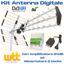 KIT ANTENNA TV DIGITALE TERRESTRE COMPLETA ALIMENTATORE AMPLIFICATORE LTE 4K 5G