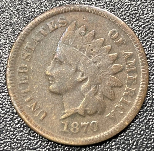 1870 Indian Head Cent 1c Key Date VG Details Very Good Environmental Damage