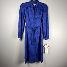 New VTG Schrader Sport Lightweight Belted Blue Polka Dot Button Midi Dress 6P