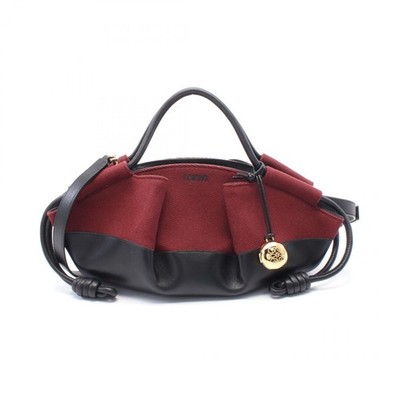 LOEWE Paseo Shoulder Handbag Canvas Leather Burgundy Black
