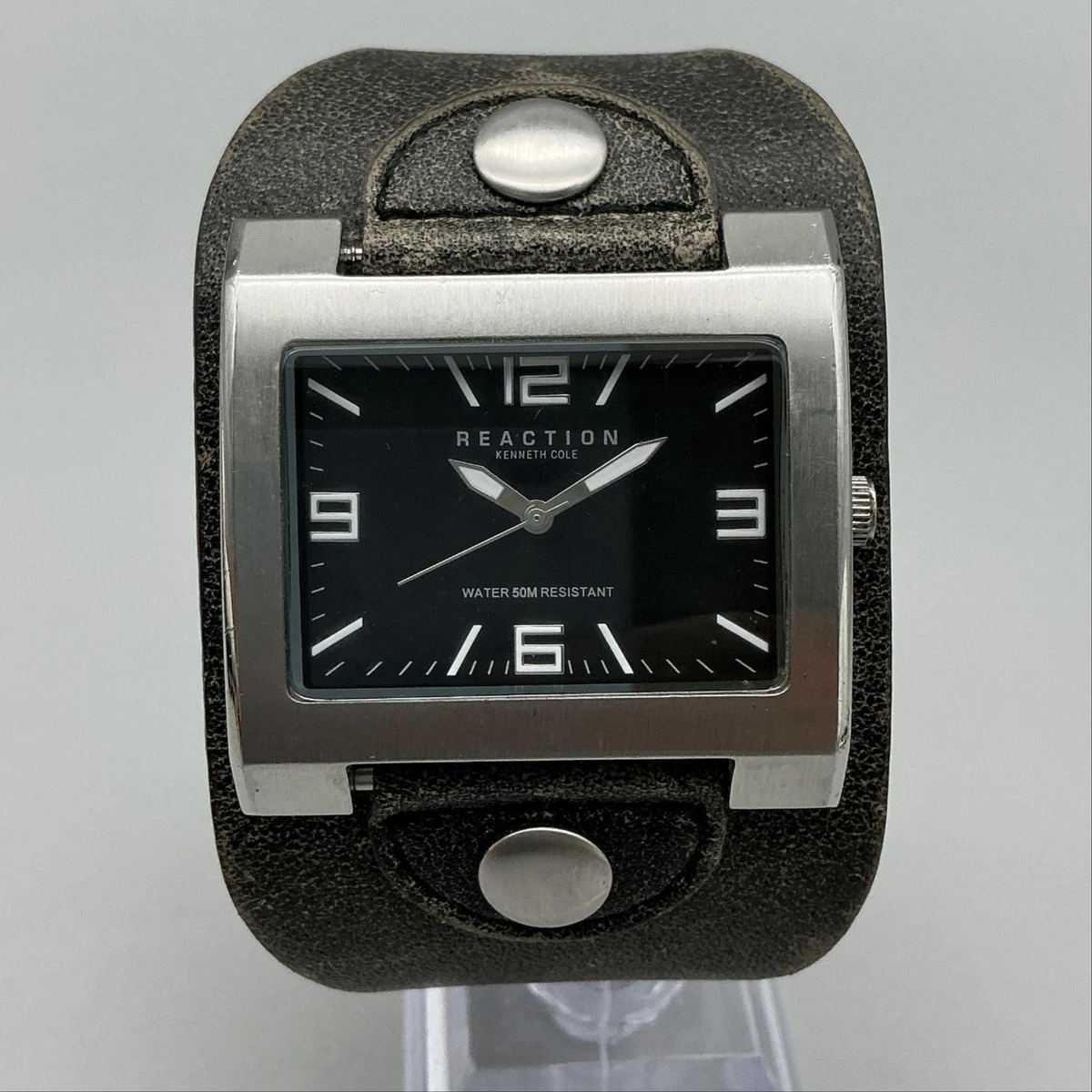 Kenneth Cole Reaction Leather/Suede Black Studded Square Gunmetal Face Watch Kenneth Cole Men main image 3