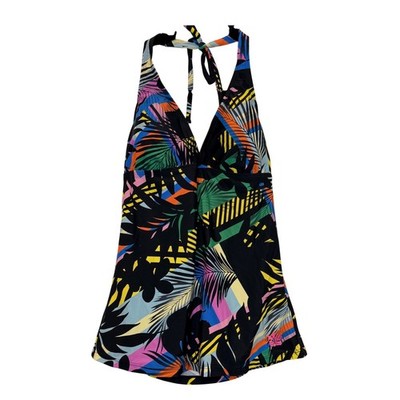 Hapari Havana V-Neck Tankini Top Womens Large Tropical Palm Halter Swimwear NEW