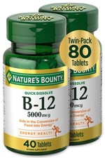 Nature's Bounty Vitamin B12 5000mg Quick Dissolve Tablets 80 Count Pack of 2