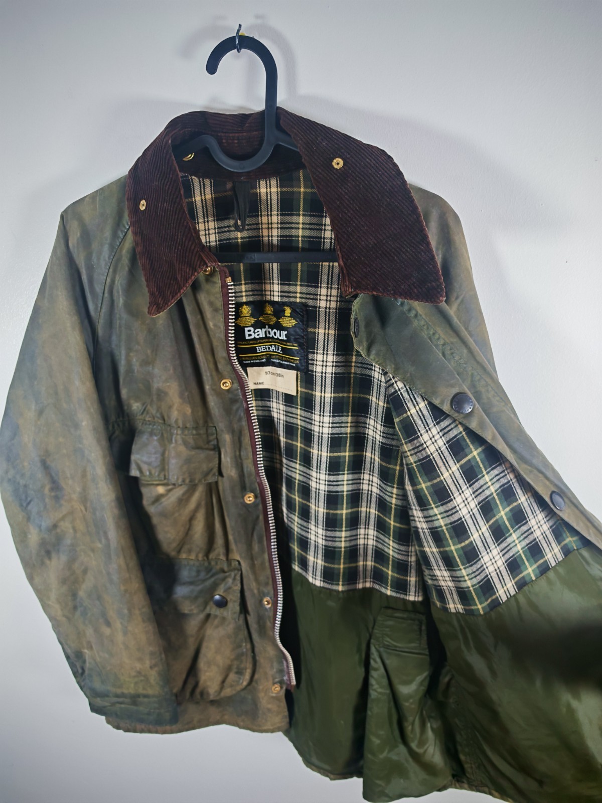 Vintage Barbour Bedale Wax Jacket 4 Pocket Sage Green Size 38 M 1980s 3 Crest image 5