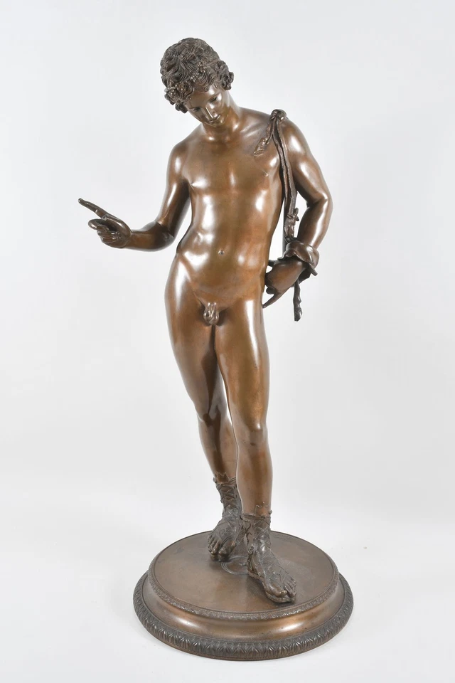 C26Q01- Bronze Figur Narziss von Pompeji Dionysos Sommer Napoli 19. Jh.