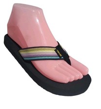 Teva Mush ll Kids Flip Flops Size 5 Antiguous Black Multi-Color Woven Flipflops