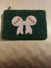 Green and Pink Beaded Bow Coin Pouch Made In ...