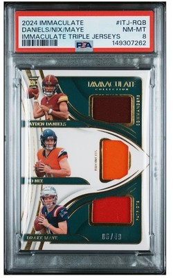 2024 Panini Immaculate Triple Jersey Bo Nix Drake Maye Jayden Daniels /49 PSA 8