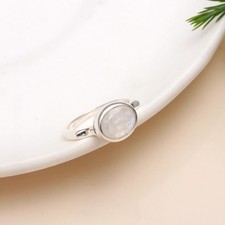 925 Sterling Silver Oval Rainbow Moonstone Gemstone Band Ring for Women
