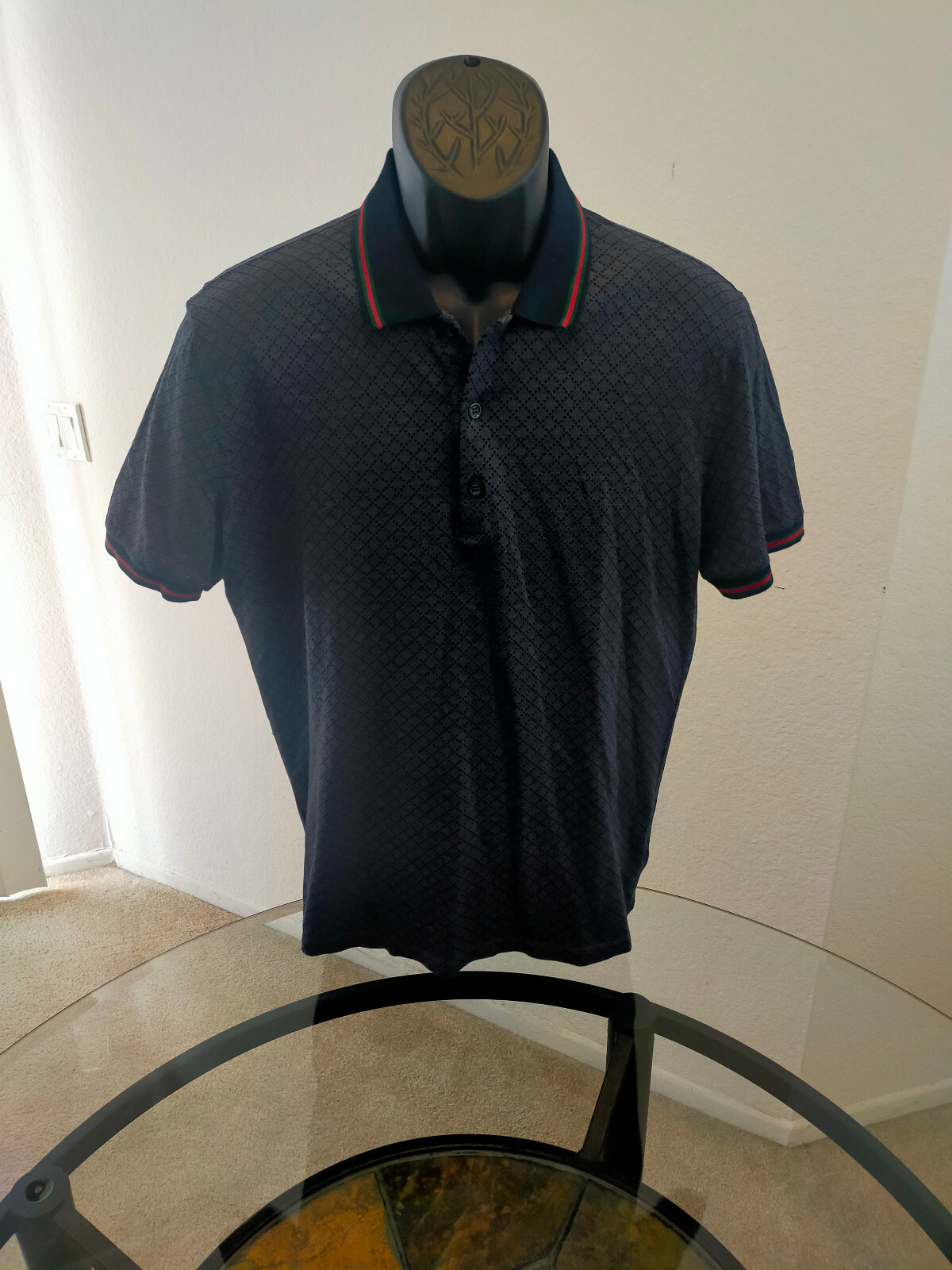 Gucci Diamond Patterned Dark Gray Polo Shirt Size… - image 14
