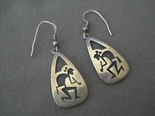 Southwestern Native American Hopi Dancer Pipe Sterling Silver Hook Earrings
