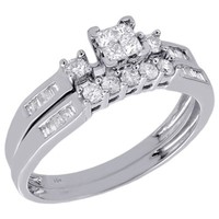 Prinzessin Diamant Hochzeit Braut Set 10K WeißGold Verlobungsring 0.43 Karat