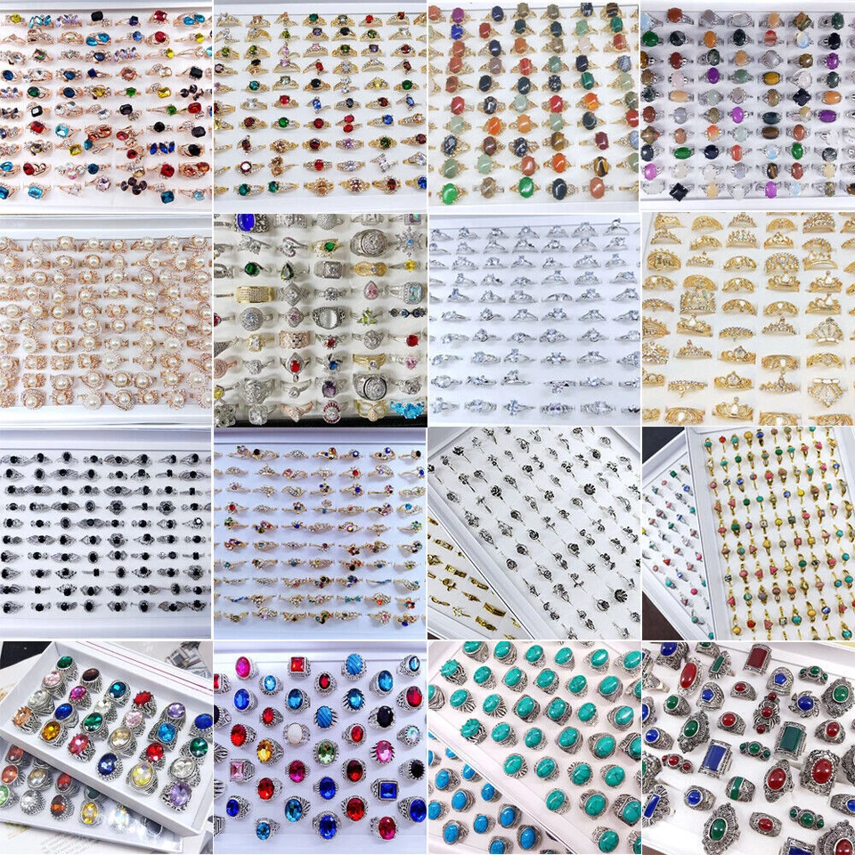 Lote de 5-100 piezas al por mayor de anillos mixtos de cristal colorido joyería para dedos a granel EE. UU. Foto 3 de 4