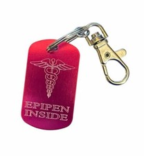 EpiPen Inside SOS Medical Alert Army Style Tag on Keyring