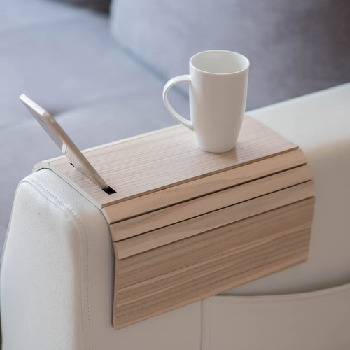 Sofa Arm Tray Table Couch Bedside Wood Coaster Coffee Cup Foldable Armrest Caddy - Picture 3 of 12
