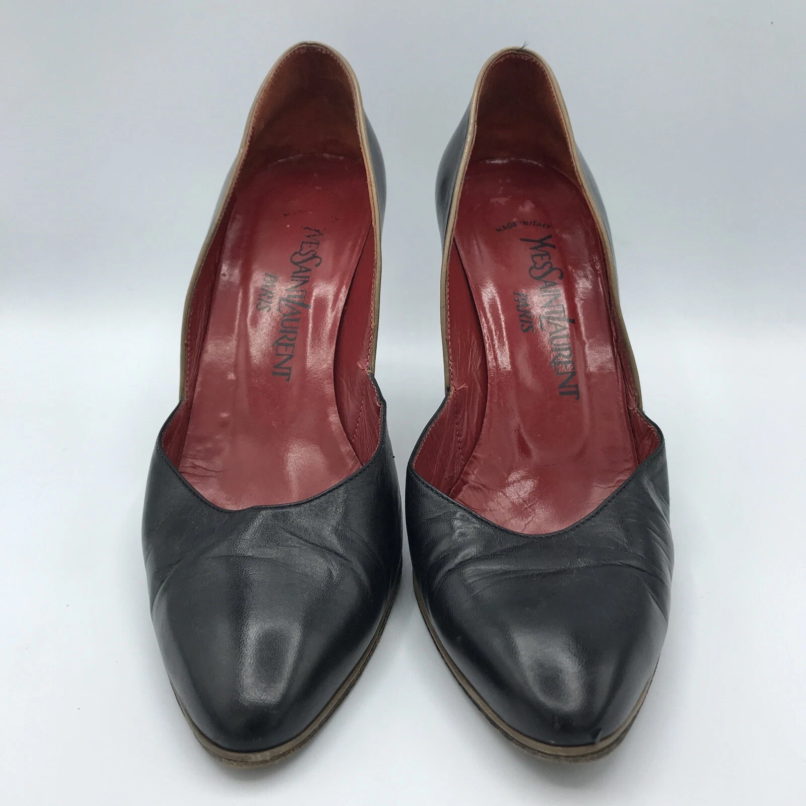 SAINT LAURENT (YSL) Decolte vintage Yves Saint Laurent nere in pelle con tacco a punta misura 8 5 M