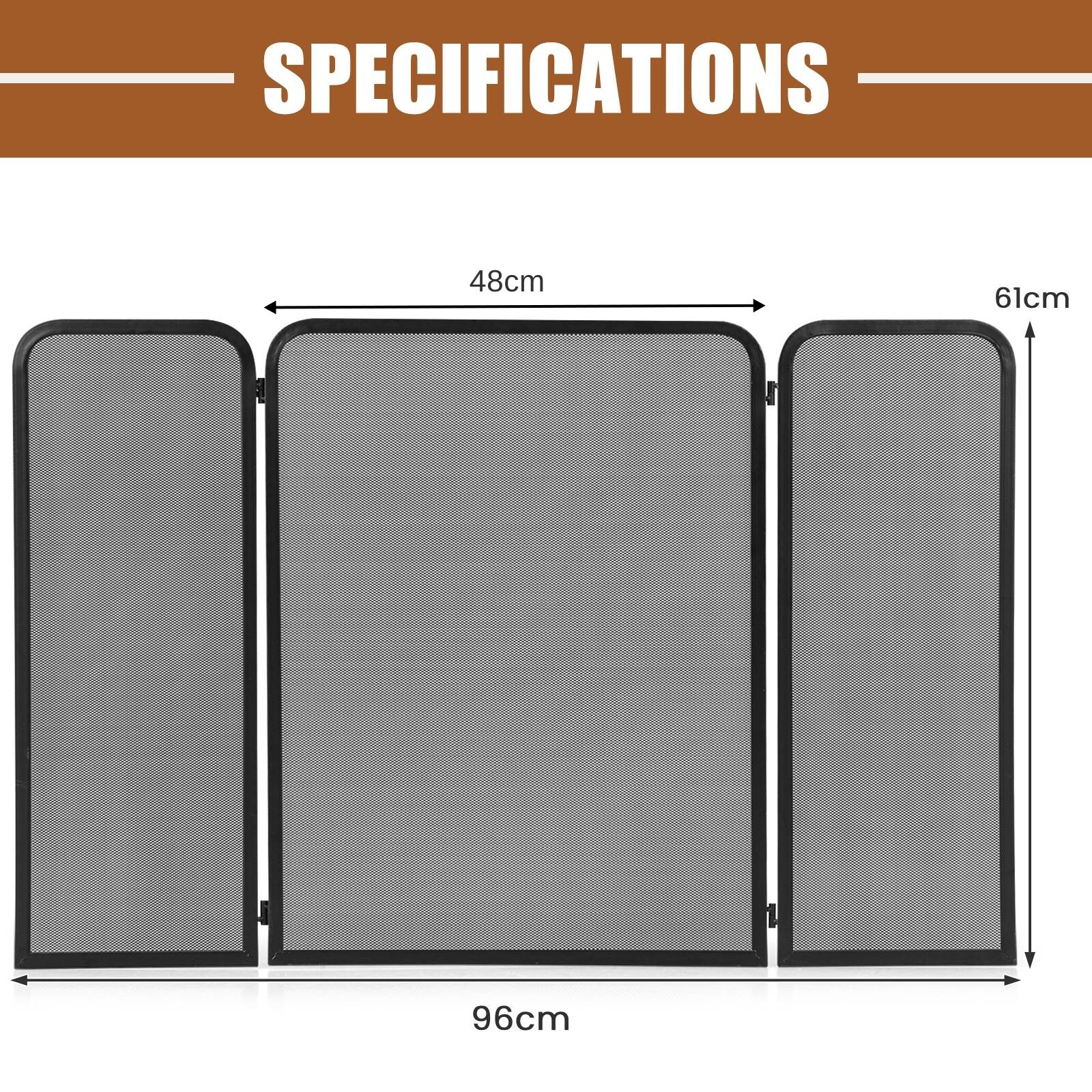 3Panel Fireplace Screen Foldable Metal Mesh Fire Spark Guard Fireplace
