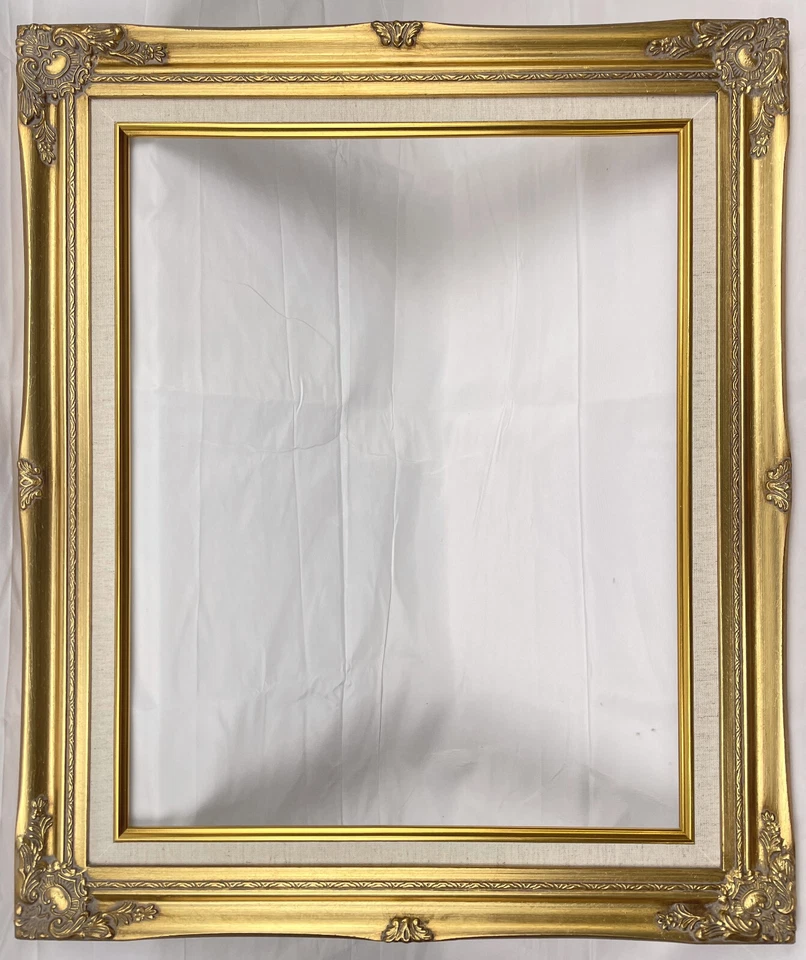 Antique Gold Ornate Baroque Wood Picture Frame Linen Liner 3" Wide - Image 4 of 4