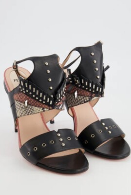 FENDI Rocker Bug Studded Leather Sandal Ankle Strap Slingback