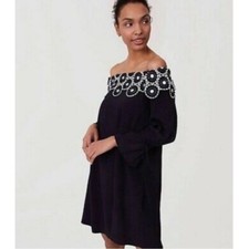 Loft NWT Navy Lace Appliqué Off the Shoulder Shift Dress Size S