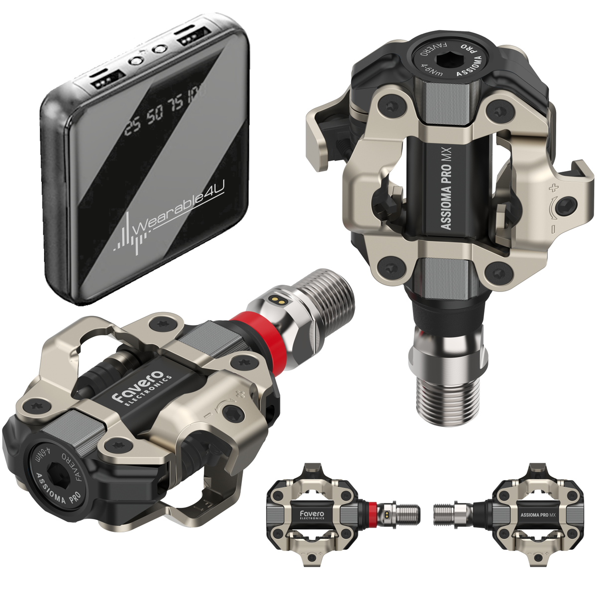 Favero ASSIOMA PRO MX-1 Power Meter Pedals with Power Bank Bundle