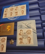 Poststamps Blocks With Yuri Gagarin +1 Badge. Vintage 1960-91s Soviet Union