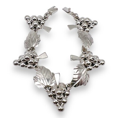 Vintage Taxco Mexico Sterling Silver Grape Leaf Vine Link Bracelet