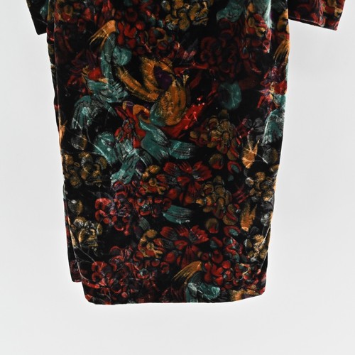 VTG Dress Sz 11/12 Black Floral Velvet Rhinestone Puff Long Sleeve Open Back 80s - Picture 5 of 14