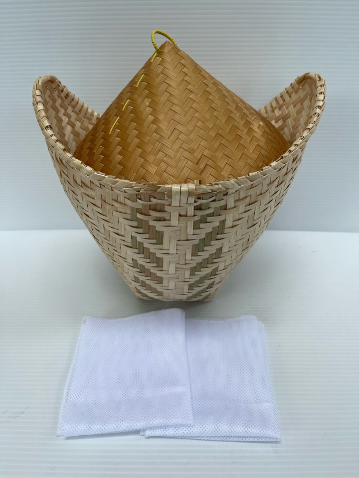Thai Handicraft Sticky Rice Set Bamboo Basket /Lid /Pot Steamer Thin ...