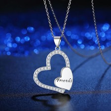 Friends 5A Cubic Zirconia Heart Pendant S925 Silver BFF Necklace for Women Girls