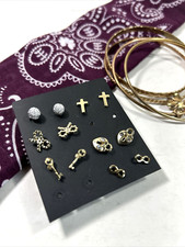 BOHO Teen Tween Jewelry Lot Gold Tone Bracelets Earrings Bandana Dress up